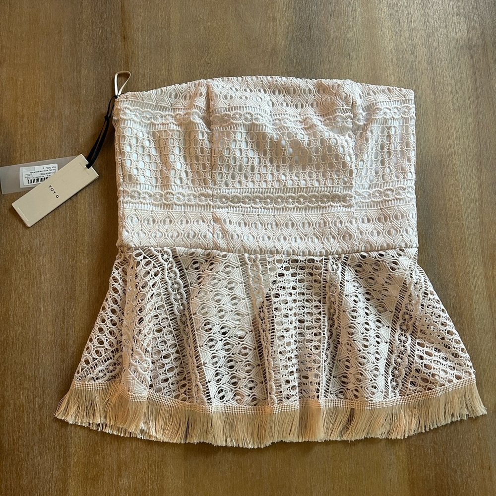 Toy‎ G Crochet Knit Bandeau Top Size Large Fringe Hem Made In Italy NWT